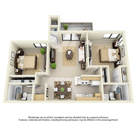 Floor plan for 2 beds, 2 baths, 920 sqft